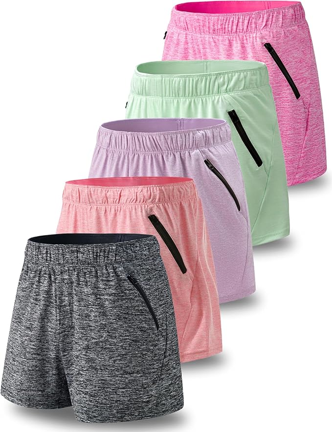 Liberty Imports 1 or 5 Pack Womens Lounge Workout Shorts with Zipper Pockets 5" Inseam Lightweight Athletic Casual Shorts