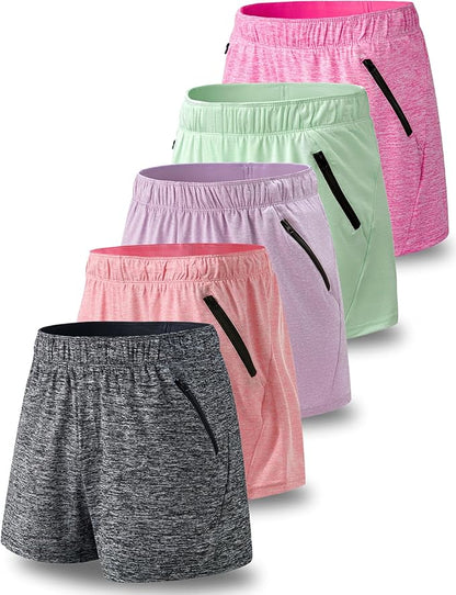 Liberty Imports 1 or 5 Pack Womens Lounge Workout Shorts with Zipper Pockets 5" Inseam Lightweight Athletic Casual Shorts