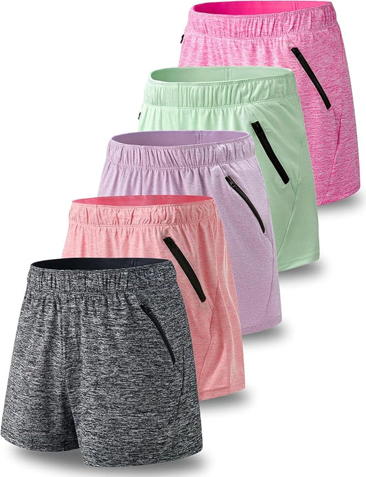 Liberty Imports 1 or 5 Pack Womens Lounge Workout Shorts with Zipper Pockets 5" Inseam Lightweight Athletic Casual Shorts