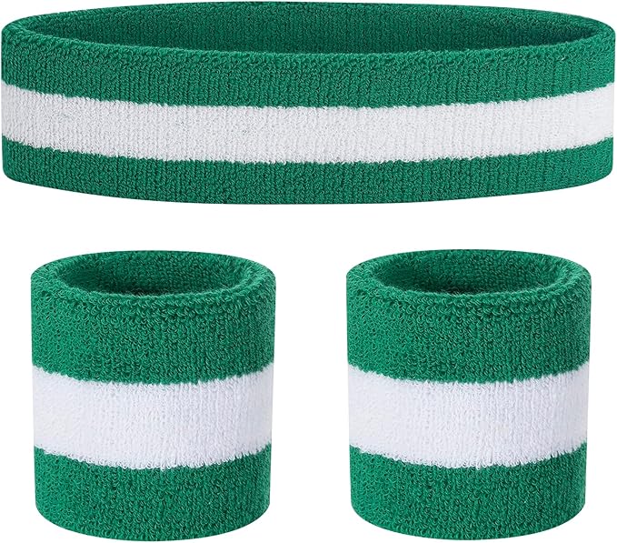 Sweatbands Headband and Wrist Set, Cotton Sweat Band for Athletic Men and Women, Sweatbands Sports Headbands for Working Out, Running, Basketball, Tennis, Yoga