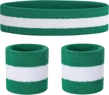 Sweatbands Headband and Wrist Set, Cotton Sweat Band for Athletic Men and Women, Sweatbands Sports Headbands for Working Out, Running, Basketball, Tennis, Yoga