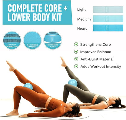 Poler Fit Kit: Fabric Resistance Bands Kit with 3 Levels (Light, Medium, Heavy) + 9″ Pilates Ball for Home Workouts – Exercise Bands Set for Strength Training, Pilates, Yoga, Glutes, Legs & Full Body