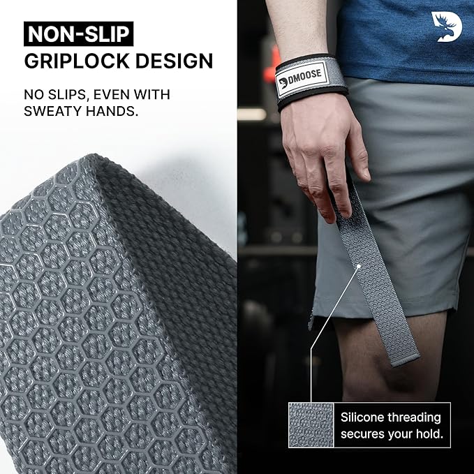 DMoose Fitness Lifting Straps 24" (Pair) - 5mm Padded Durable Wrist Straps for Weightlifting & Powerlifting - Cotton Lifting Strap with Silicone Grip for Men & Women - Deadlift Strap for Gym Workout