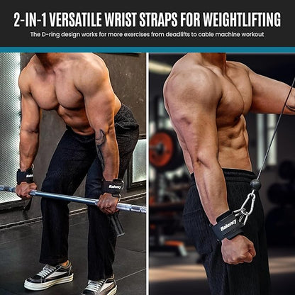 Weight Lifting Straps With D Rings, Padded Lifting Wrist Straps for Weightlifting, Non-Slip Gym Straps for Deadlift, Powerlifting, Cable Machine Workout, Lifting Strap for Gym Strength Training
