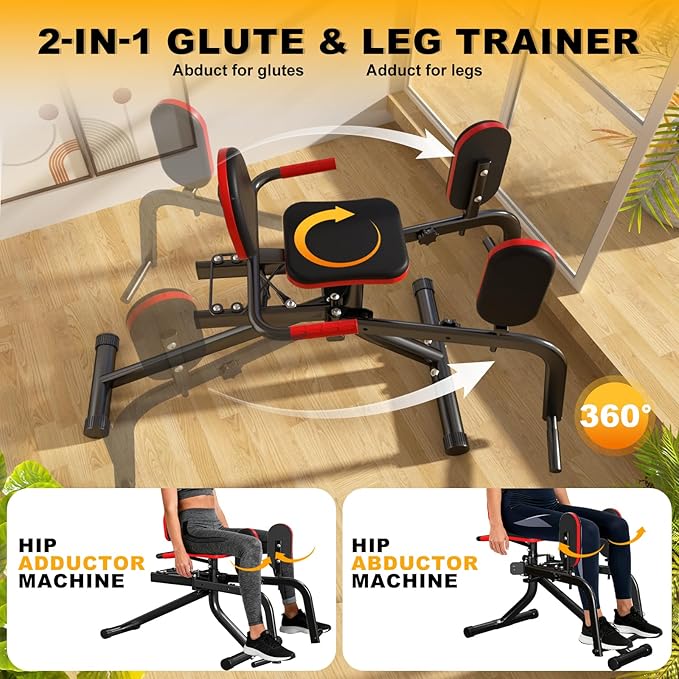 2 in 1 Hip Abductor & Adductor Machine, Compact Home Gym Equipment for Inner & Outer Thigh, Glute Workout Booty Trainer, Adjustable Leg Exercise Machine for Women Men