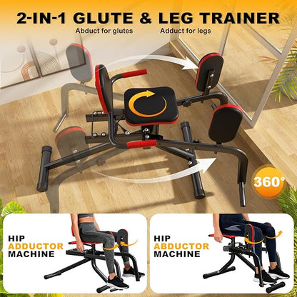 2 in 1 Hip Abductor & Adductor Machine, Compact Home Gym Equipment for Inner & Outer Thigh, Glute Workout Booty Trainer, Adjustable Leg Exercise Machine for Women Men