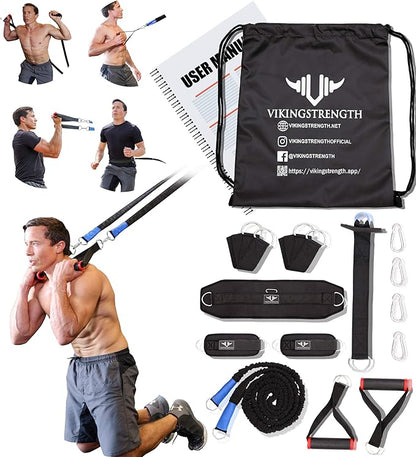 Vikingstrength Total Body System, Exercise Fitness Band for Home, Door Gym with Handles and Running Bungee, Workout for Men/Woman, Garage/Home/Outdoor Gym Equipment + V-Strength Workout App
