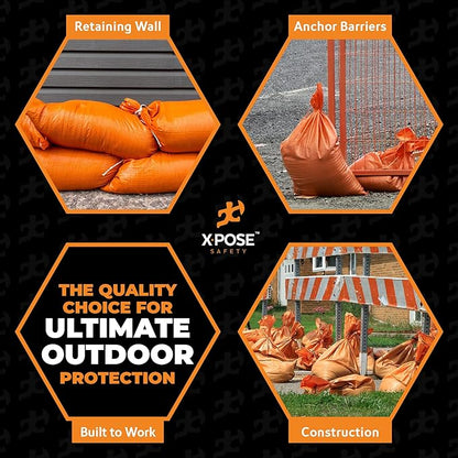 Xpose Safety Heavy Duty Sand Bags with Tie Strings – Empty Woven Polypropylene Sandbags for Hurricane Flood Protection, 50 lb Capacity, 14" x 26", Orange, 15000 Sandbags (Full Pallet)