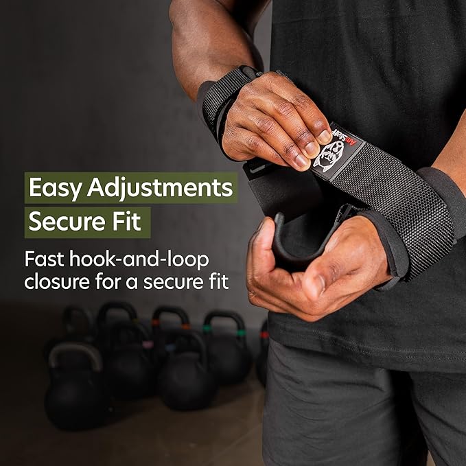 AmStaff Fitness Weight Lifting Hooks (Pair) - Gym Wrist Straps with Steel Hooks for Weightlifting, Pull-Ups, Deadlifts, Strength Training, and Fitness Workouts - Adjustable Neoprene Wrist Support