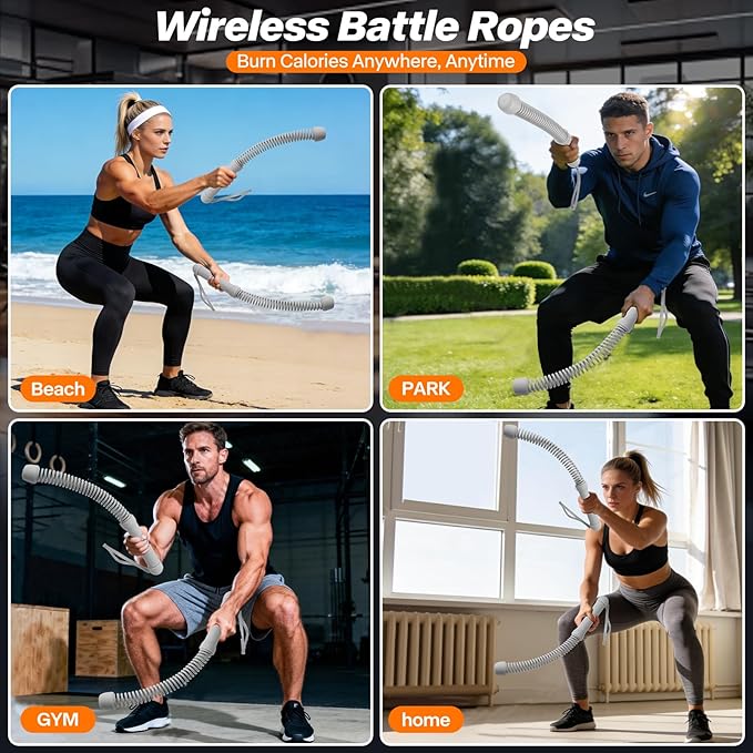 Ropeless Battle Ropes for Home Gym - Portable Cordless Training Rope Fitness Equipment for Men & Women, Weighted Workout Ropes for HIIT, Home and Travel Exercise Equipment
