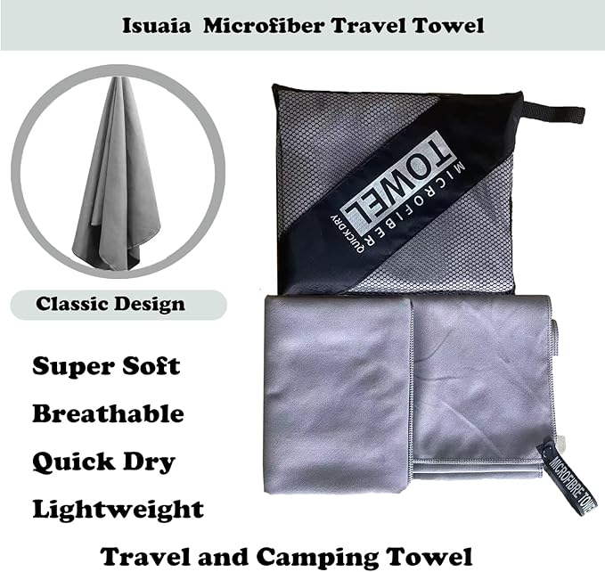 Reusable Quick Dry Beach Towels,Microfiber Travel Towel,Compressed Lightweight Bath Towel for Beach Hiking Gym Yoga Travel Sports Swimming Camping(Grey, 24"*48")