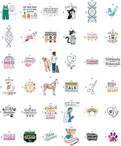 100Pcs Veterinary Stickers for Water Bottle - Funny Vet Stickers and Decals - Funny Veterinary Gifts, Party Supplies & Decorations - Vet Tech Gifts for Women & Men