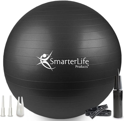 SmarterLife Exercise Ball Yoga Ball for Fitness, Balance, Stability, or Pregnancy, Gym Ball for Core Workout, Physical Therapy, Yoga Ball Chair for Office, Anti-Slip Anti-Burst