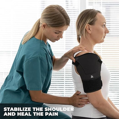 Astorn Adjustable Shoulder Brace for Torn Rotator Cuff with Icepack Holder - Shoulder Compression Sleeve Wrap for Pain Relief, Stability and Recovery - Fits Left and Right Arm for Men & Women (L)