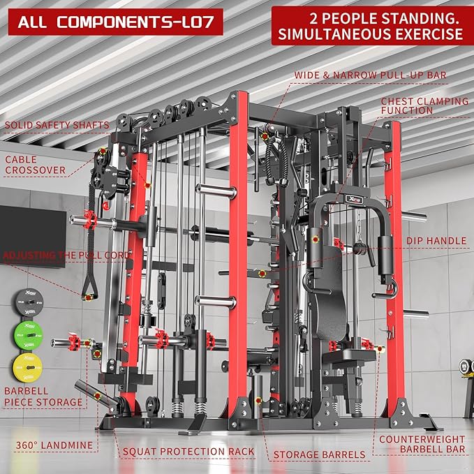 Multi-Purpose Squat Rack,Smith Machine Weight Rack Set with Cable Crossover System, Home Gym Power Racks, Power Racks and Packages