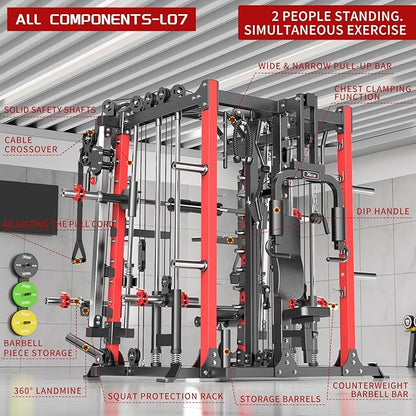 Multi-Purpose Squat Rack,Smith Machine Weight Rack Set with Cable Crossover System, Home Gym Power Racks, Power Racks and Packages