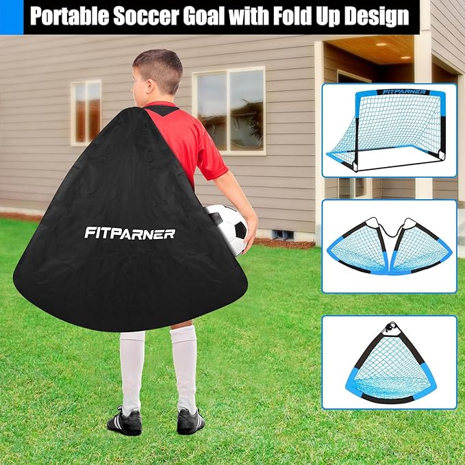 Kids Soccer Goals for Backyard Set - 2 Pack of Portable Pop Up Soccer Nets with Ball,Cones,Complete Training Equipment Kit for Toddler,Youth,Kids Age 3-14,Outdoor Sports Game