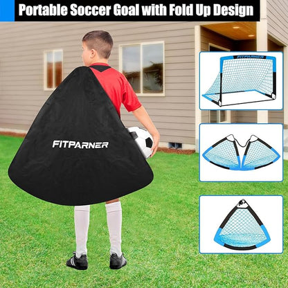 Kids Soccer Goals for Backyard Set - 2 Pack of Portable Pop Up Soccer Nets with Ball,Cones,Complete Training Equipment Kit for Toddler,Youth,Kids Age 3-14,Outdoor Sports Game