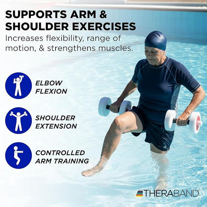 THERABAND Water Weights, Aquatic Dumbbells for Pool Fitness, 2 Foam Weights with Padded Grip for Water Aerobics, Therapy, Workouts, Pool Exercise Equipment, Aqua Training
