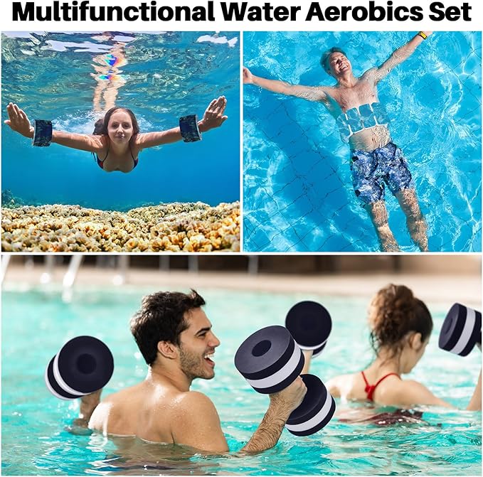 5 Pcs Pool Aquatic Exercise Set Including 2 Lightweight Water Dumbbells, 2 Ankle Swimming Weights, and Swim Belt Water Exercise Equipment for Aquatic Aerobics