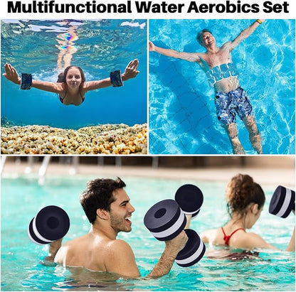 5 Pcs Pool Aquatic Exercise Set Including 2 Lightweight Water Dumbbells, 2 Ankle Swimming Weights, and Swim Belt Water Exercise Equipment for Aquatic Aerobics