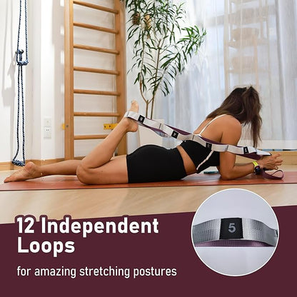 Stretch Bands for Exercise, Non Elastic Yoga Stretching Strap with Loops, 3.8cm x 2.45m, Stretching Bands for Physical Therapy, Yoga, Pilates, Dance, Gymnastics Exercise