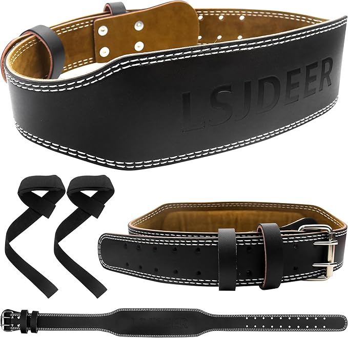 Leather Weight Lifting Belts for Men, Gym Belt for Weight Lifting, Lower Waist Back Support for Powerlifting Weightlifting Heavy Duty Workout Strength Training Bodybuilding Cross Training Dip