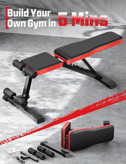 Adjustable Weigh Bench, Workout Bench for Home Gym, Adjustable & Foldable Workout Bench, Bench Press Sit up Incline Flat Decline (Black)