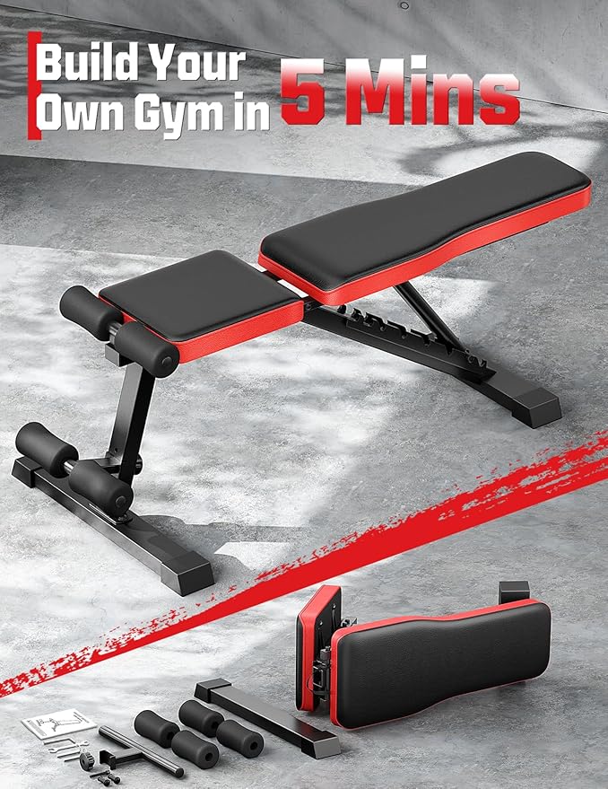 Adjustable Weigh Bench, Workout Bench for Home Gym, Adjustable & Foldable Workout Bench, Bench Press Sit up Incline Flat Decline