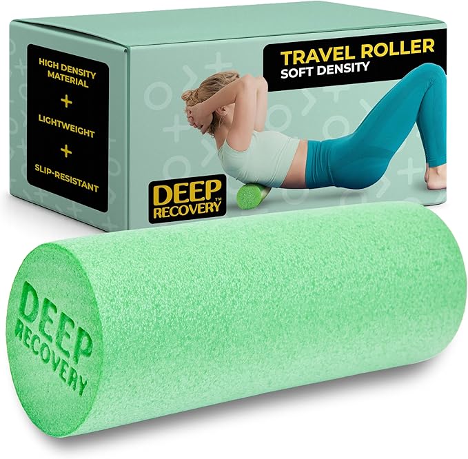 Deep Recovery Yoga Foam Roller for Physical Therapy & Exercise – Green Back Roller for Back Pain, Legs, and Shoulders, 12in x 4in Travel Size – Deep Tissue Massage for Myofascial Release