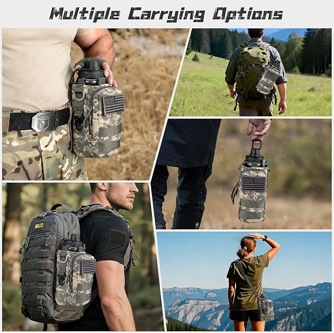 32 oz Insulated Water Bottle with Sleeve - Stainless Steel Metal Military Black Water Jug, Gym Water Bottles for Men Sports Workout Hiking with Ocean Camo Water Bottle Pouch