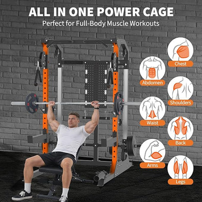 Power Cage, 2000LB Power Rack with Dual Independent Pulley System, Squat Rack with Adjustable Cable Crossover, Multi-Function Home Gym Workout Machine for Home