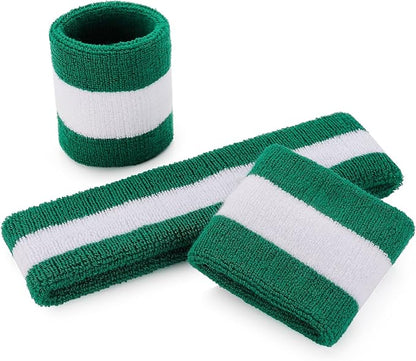 ONUPGO Sweatband Set Sports Headband Wristband Set Sweatbands Terry Cloth Wristband Wrist Sweatband Headbands Moisture Wicking Sweat Absorbing Head Band