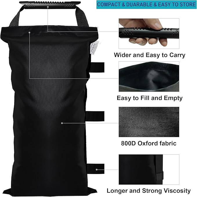 8 Pack (NO Sand) Sand Bags for Canopy Weights (Black)