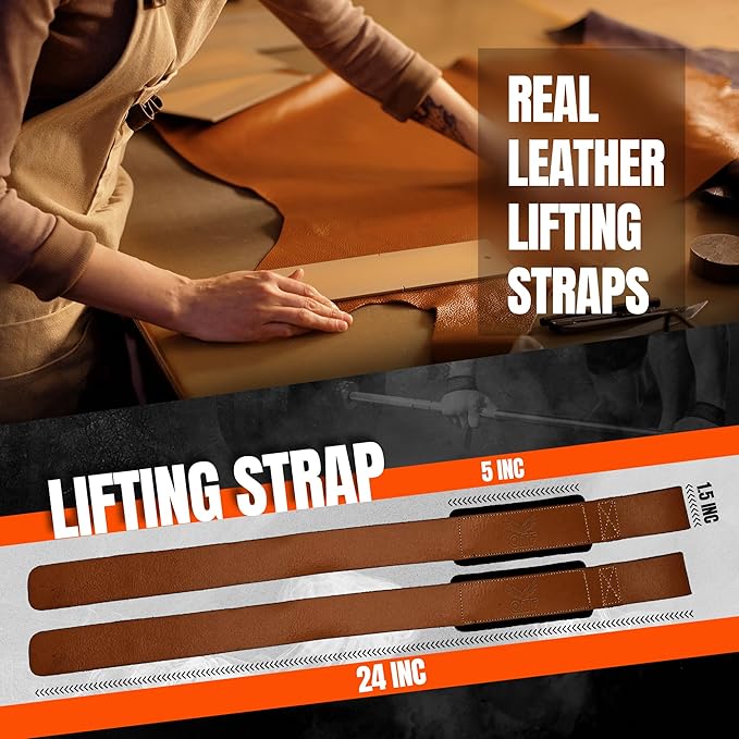Genuine Leather Lifting Straps, Wrist Assistance for Heavy Pulls, Weightlifting Bodybuilding, Gym, Fitness Accessories, Strength Training, Powerlifting, & Deadlifts