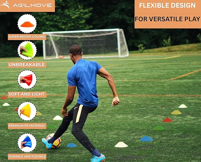 Flexible Soccer Cones (Set of 60/50/40/25) with Mesh Bag & Strap, Sports Cones for Soccer, Basketball, Football Training Equipment, Agility Soccer Cones for Drills Training