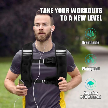 Weighted Vest Men or Women - 6lb/8lb/12lb/16lb/20lb/25lb/30lb Weights with Reflective Stripe, Weighted vest for Workout Equipment for Strength Training Night Running