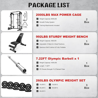C21 Power Cage, 2000LBS Multi-Function Power Rack with Independent Dual Pulley System, All-in-One Squat Rack for Cable Crossover, Home Gym Workout Machine