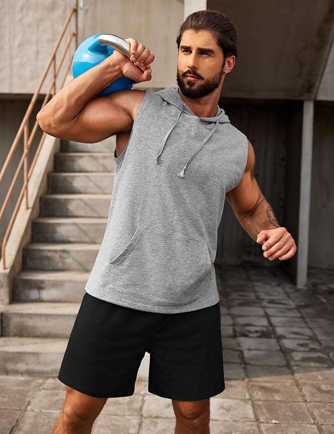 COOFANDY Mens Sleeveless Workout Hoodie Shorts Set 2 Piece Outfits Hooded Tank Tops Gym Tracksuit Sweatsuits