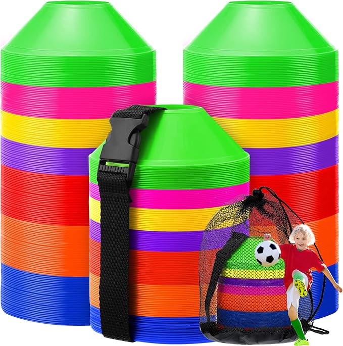 Hanaive 100 Pieces Mini Soccer Cones for Sport Drills 5 Inch Agility Disc Cones with Accessories for Kids Football Training