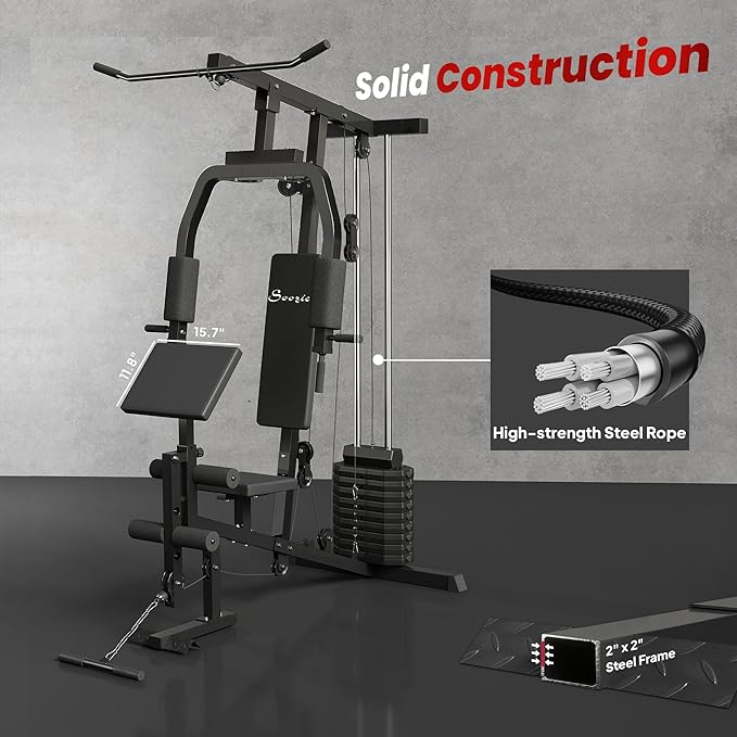Soozier Multifunction Home Gym System, Workout Station with 99Lbs Weight Stack, for Full Body Exercise