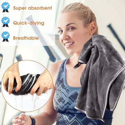 3 Pack Microfiber Gym Towels (14.2" x 30"), Super Soft, Quick Drying, Absorbent Towel for Fitness, Yoga, Swimming, Sports, Workout, Skin-Friendly for Women Men (Grey)