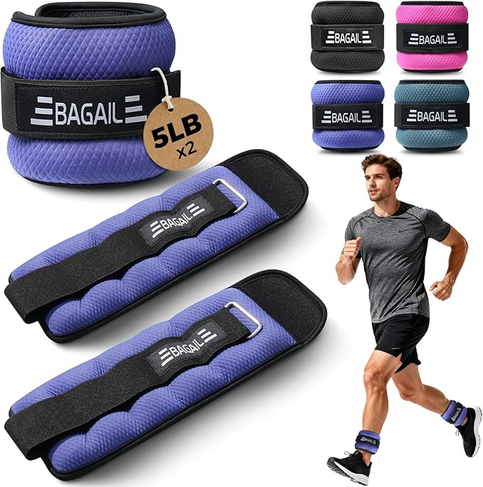 BAGAIL Ankle Wrist Weights for Women & Men, One Pair of 1/2/4/6/8/10 LBS Wearable Leg Arm Weights with Sleek Design & Secure Fit for Walking, Running, Pilates, Home Fitness & Physical Therapy