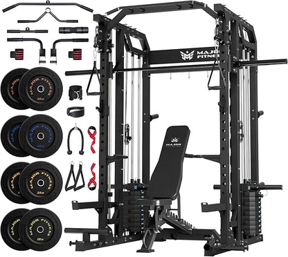 Major Fitness Drone2 Advanced Training Smith Machines– All-in-One Home Gym Squat Rack with Aluminum Pulley Set , Weight Bar, Dual LAT Pull-Down Systems & Cable Crossover Machine for Full-Body Workouts