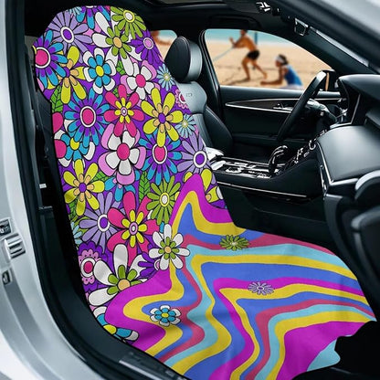Bulopur Hippie Floral Beach Towel Car Seat Covers Front Seats Breathable Sweat Towel Car Seat Cover for Post Gym Workout Surfing Swimming Running Yoga Blankets