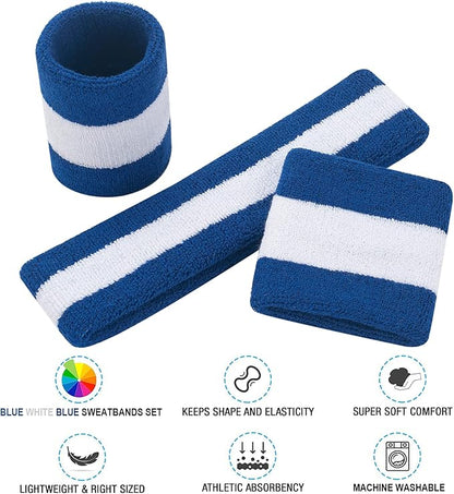 Sweatbands Headband and Wrist Set, Cotton Sweat Band for Athletic Men and Women, Sweatbands Sports Headbands for Working Out, Running, Basketball, Tennis, Yoga