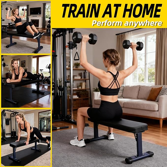 Flat Weight Bench, 2.4 Inch Thick Pad Workout Bench 660 LBS Bench Press Exercise Equipment for Home Gym Strength Weight Training