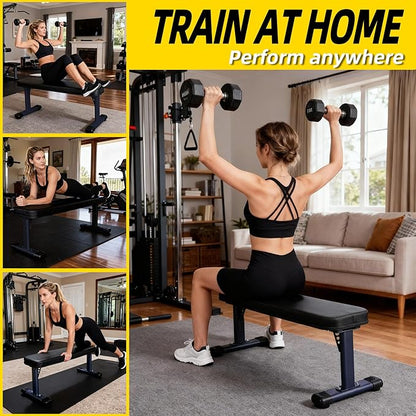 Flat Weight Bench, 2.4 Inch Thick Pad Workout Bench 660 LBS Bench Press Exercise Equipment for Home Gym Strength Weight Training