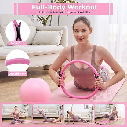 Home Pilates Kit Pilates Equipment Set, Better Yoga Pilates Essentials Kit for Women with 14.5" Pilates Ring, Ball, Resistance Bands, Ankle Weights, Dumbbells, Sliders, Stretch Band, Yoga Strap Socks