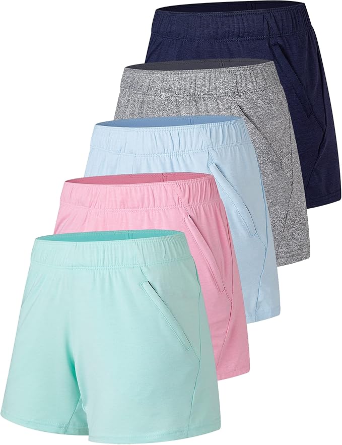 Liberty Imports 1 or 5 Pack Womens Lounge Workout Shorts with Zipper Pockets 5" Inseam Lightweight Athletic Casual Shorts